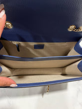 Load image into Gallery viewer, Gucci Pebbled Leather Blue Flap Crossbody Bag
