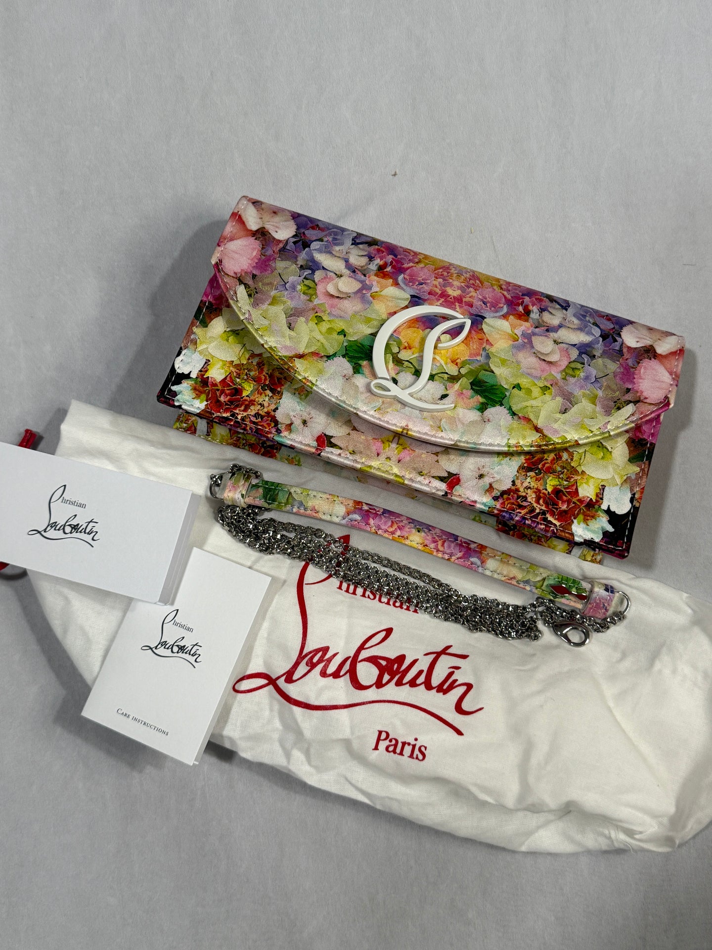 Christian Louboutin Loubi54 Satin Floral Clutch/Crossbody Handbag