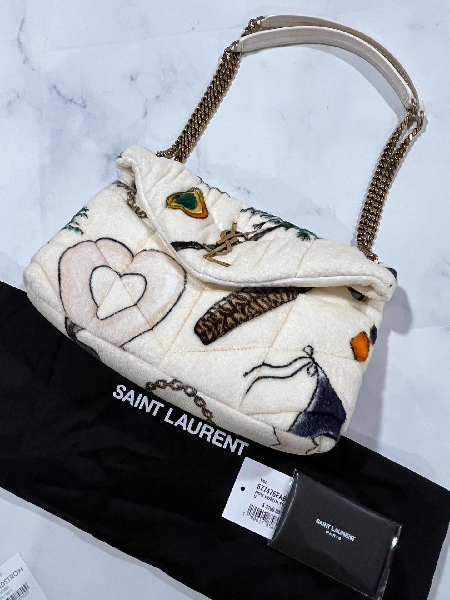 Saint Laurent YSL Ivory Terry Cloth Lou Lou Small Puffer