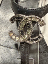 Load image into Gallery viewer, Chanel Black CC Crystal Thong Sandals
