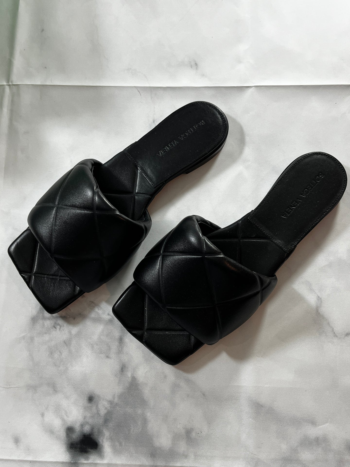 Bottega Veneta Black Slip On Lido Sandals