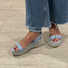 Load image into Gallery viewer, Valentino Garavani Rockstud Blue Espadrille Wedge  Sandals
