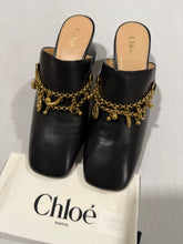 Load image into Gallery viewer, Chloe Black Leather Charms Mule Heels
