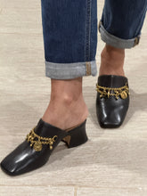 Load image into Gallery viewer, Chloe Black Leather Charms Mule Heels
