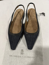 Load image into Gallery viewer, Brunello Cucinelli Pointy Toe Blue Denim Slingbacks

