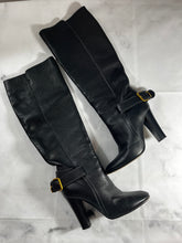 Load image into Gallery viewer, Chloe Black Leather Belted Knee Boots
