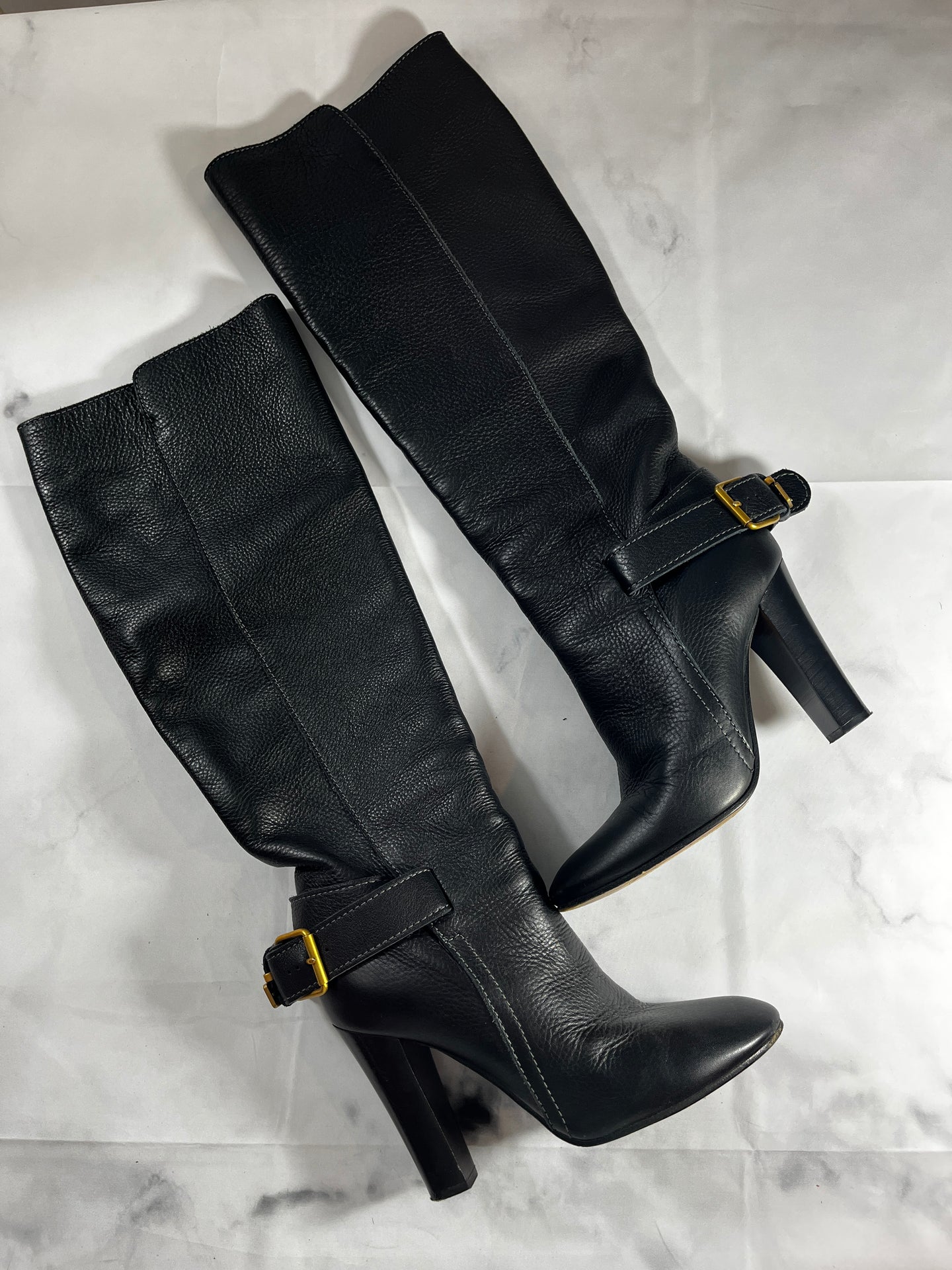 Chloe Black Leather Belted Knee Boots