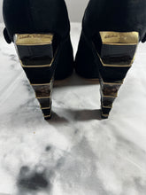 Load image into Gallery viewer, Salvatore Ferragamo Black Suede Lilly Snake Embossed Booties

