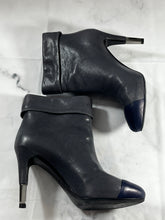 Load image into Gallery viewer, Chanel 13B Gray Leather Navy Captoe Ankle Bootie
