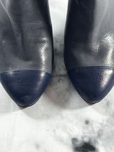 Load image into Gallery viewer, Chanel 13B Gray Leather Navy Captoe Ankle Bootie

