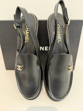 Load image into Gallery viewer, Chanel 20B  Black  Leather  Loafer Round Toe Sling backs
