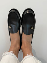 Load image into Gallery viewer, Chanel 20B  Black  Leather  Loafer Round Toe Sling backs
