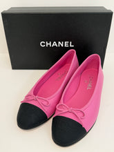 Load image into Gallery viewer, Chanel 24C  Pink Leather Black Grosgrain CC Captoe Ballet Flat
