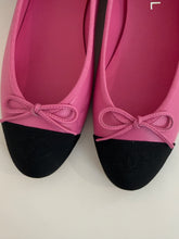 Load image into Gallery viewer, Chanel 24C  Pink Leather Black Grosgrain CC Captoe Ballet Flat
