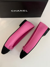 Load image into Gallery viewer, Chanel 24C  Pink Leather Black Grosgrain CC Captoe Ballet Flat
