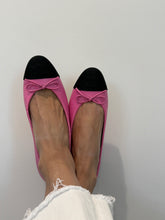 Load image into Gallery viewer, Chanel 24C  Pink Leather Black Grosgrain CC Captoe Ballet Flat
