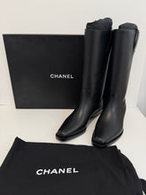 Load image into Gallery viewer, Chanel 23S  Black Leather Square Toe Cowboy Boots
