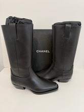 Load image into Gallery viewer, Chanel 23S  Black Leather Square Toe Cowboy Boots
