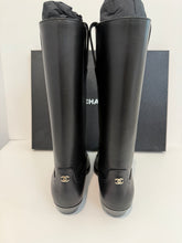 Load image into Gallery viewer, Chanel 23S  Black Leather Square Toe Cowboy Boots
