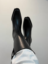 Load image into Gallery viewer, Chanel 23S  Black Leather Square Toe Cowboy Boots
