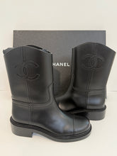 Load image into Gallery viewer, Chanel 24C  Black Leather Cap Toe Short Boots
