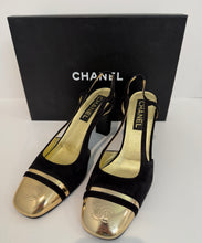 Load image into Gallery viewer, Chanel 24C  Black Suede w/ Gold Laminated CC Captoe Slingback
