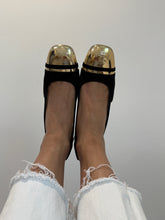 Load image into Gallery viewer, Chanel 24C  Black Suede w/ Gold Laminated CC Captoe Slingback
