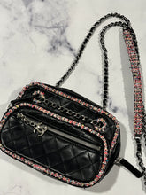 Load image into Gallery viewer, Chanel Black Leather Tweed Trim Crossbody Bag
