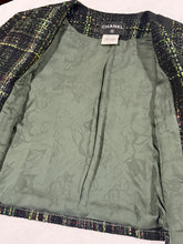 Load image into Gallery viewer, Chanel Black Green Multicolor Tweed Crop Blazer
