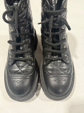 Load image into Gallery viewer, Chanel 24 Black Leather Quilted Laceup Booties
