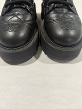 Load image into Gallery viewer, Chanel 24 Black Leather Quilted Laceup Booties
