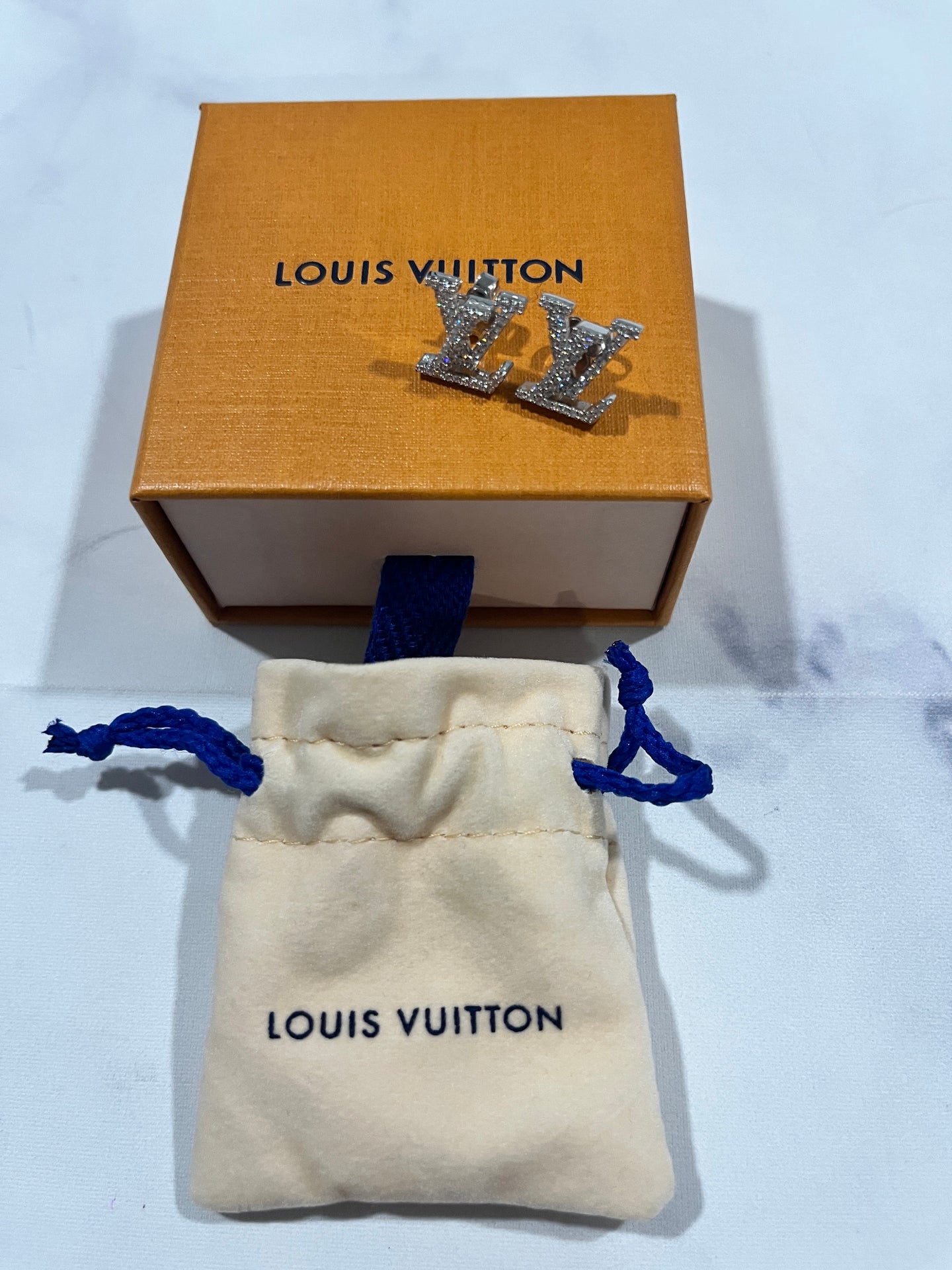 Louis Vuitton Silvertone LV Earrings