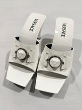 Load image into Gallery viewer, Versace Embellished Patent Leather Medusa Mules
