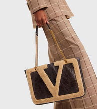 Load image into Gallery viewer, Valentino Garavani Shearling Brown Vivasuper Star Tote
