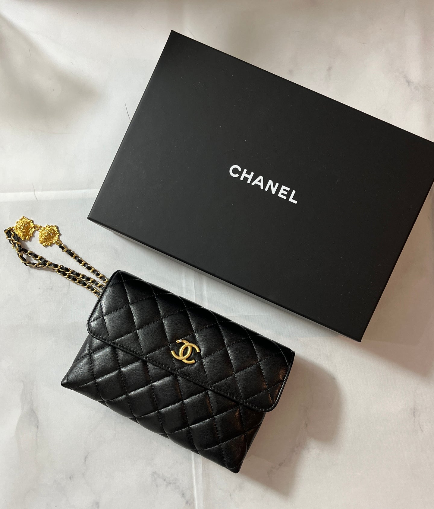Chanel Black Quilted Wristlet Clutch Bag