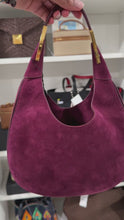 Load and play video in Gallery viewer, Savette Florence Plum Suede Shoulder Bag GHW
