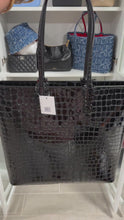 Load and play video in Gallery viewer, Christian Louboutin Croc Embossed Black Leather Cabata Tote Bag
