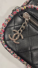 Load and play video in Gallery viewer, Chanel Black Leather Tweed Trim Crossbody Bag

