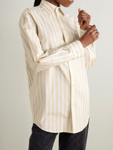 Load image into Gallery viewer, Saint Laurent Cotton Pique Striped Beige Button Front Shirt
