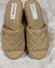 Load image into Gallery viewer, Chanel Beige Quilted Leather Mule Sandals
