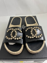 Load image into Gallery viewer, Chanel 20C Black Patent Leather Calfskin Espadrille Sandals
