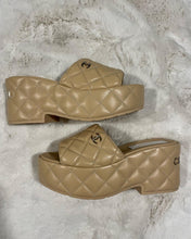 Load image into Gallery viewer, Chanel Beige Quilted Leather Mule Sandals
