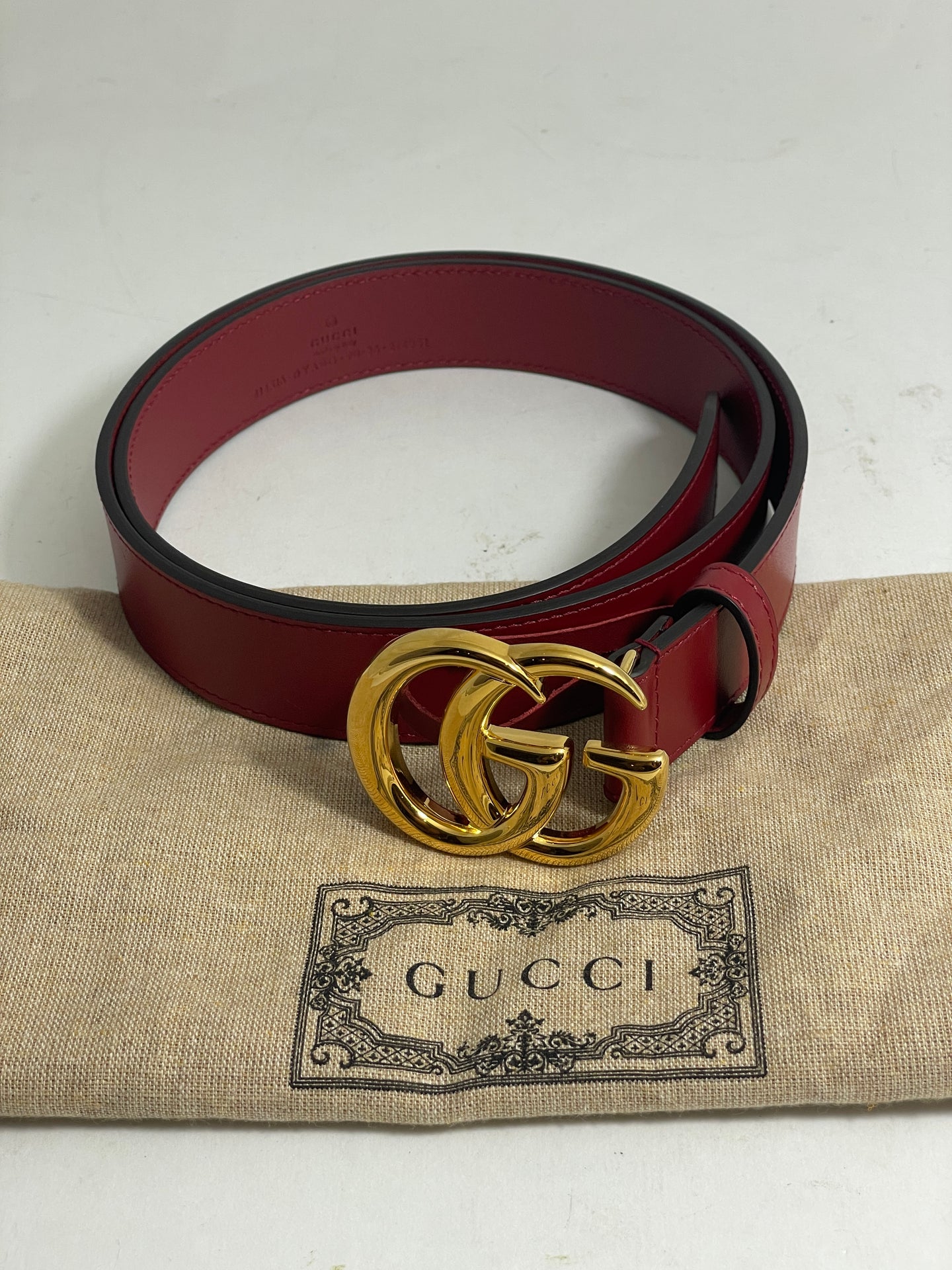 Gucci Red Leather Belt With Gold Buckle