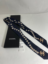 Load image into Gallery viewer, Chanel Navy With Pearls Twilly Scarf
