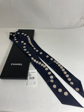 Load image into Gallery viewer, Chanel Navy With Pearls Twilly Scarf
