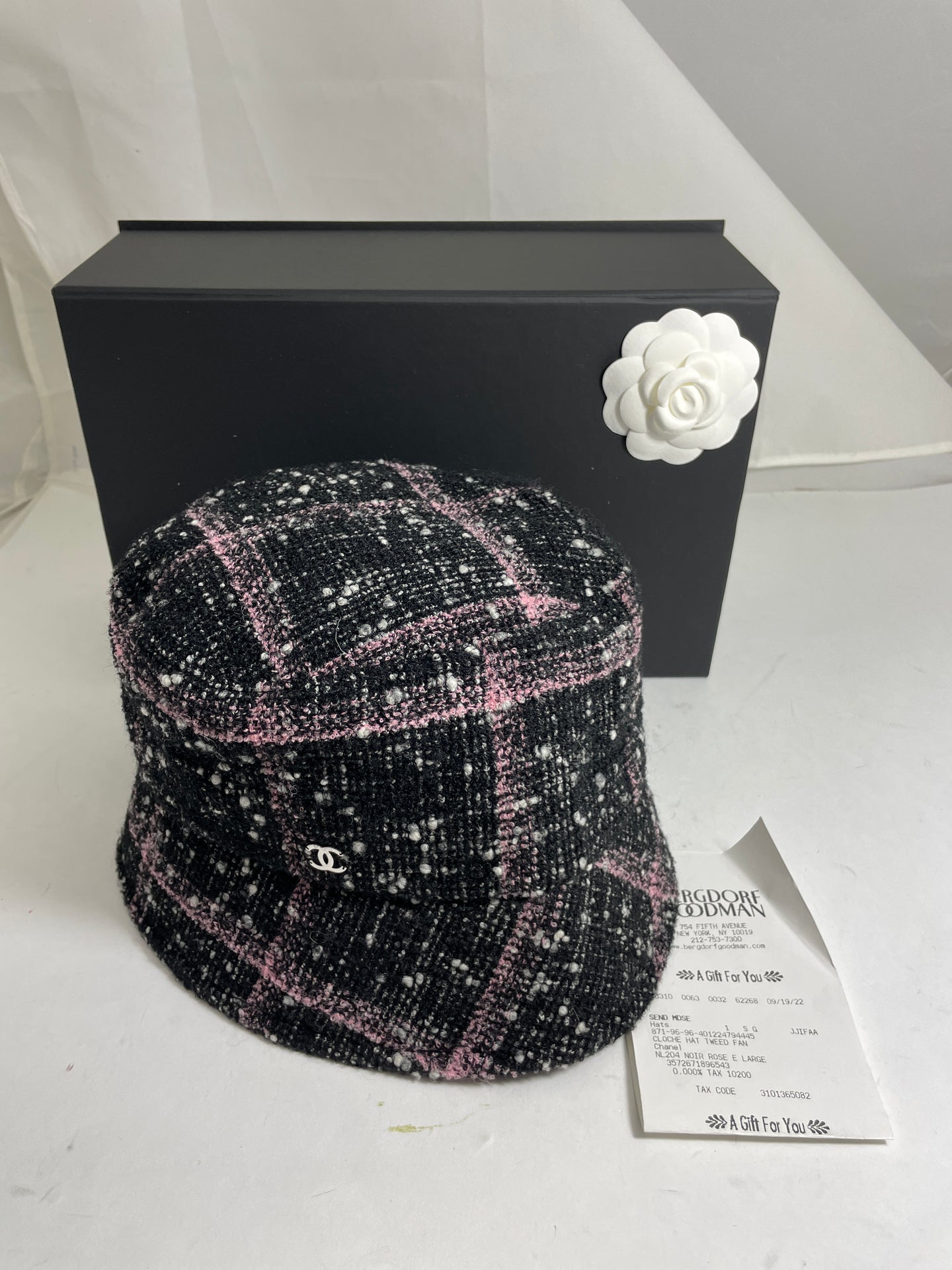 Chanel 22K Black Pink Tweed Bucket Hat