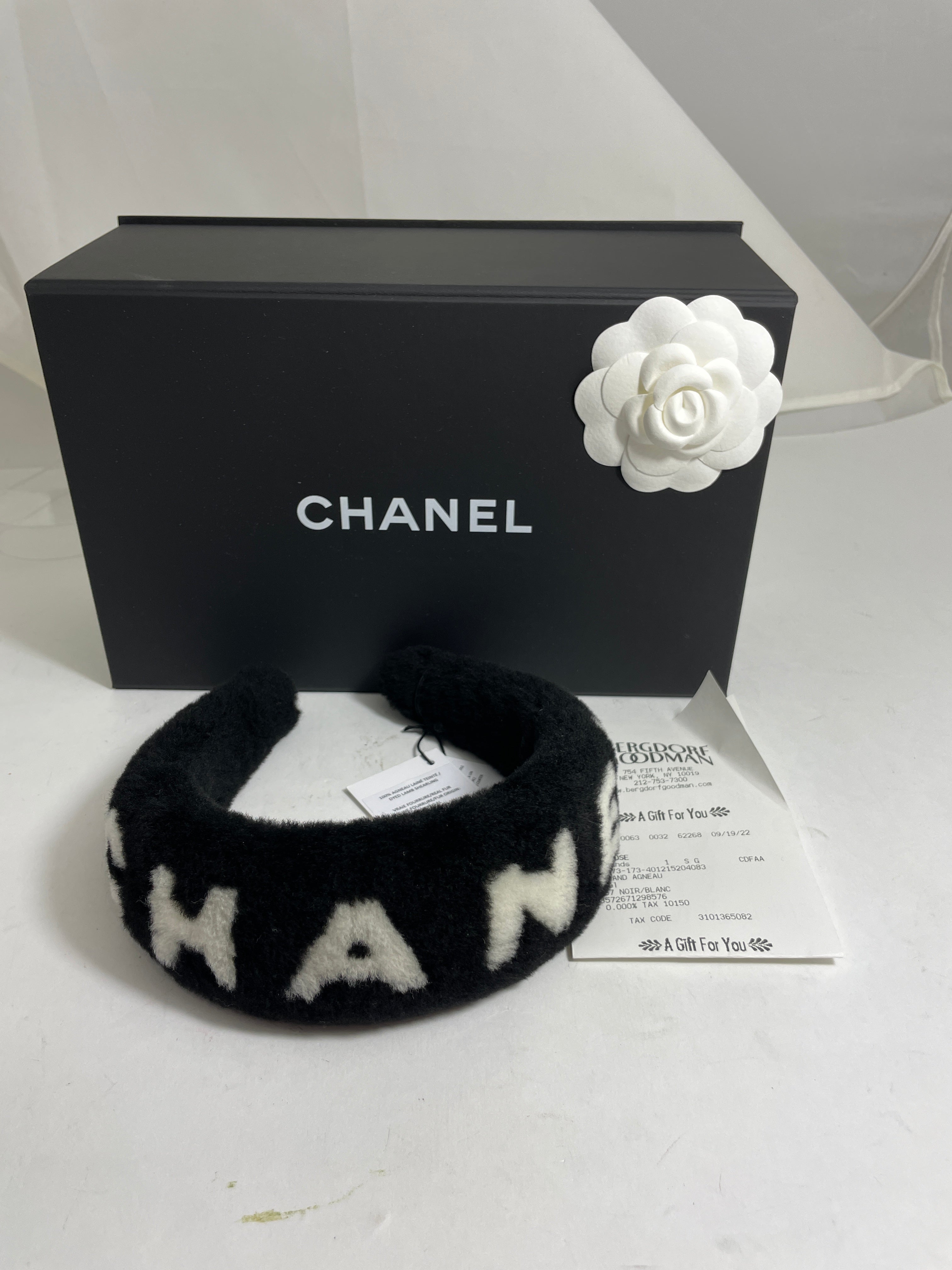 New Chanel Shearling Headband White with Box