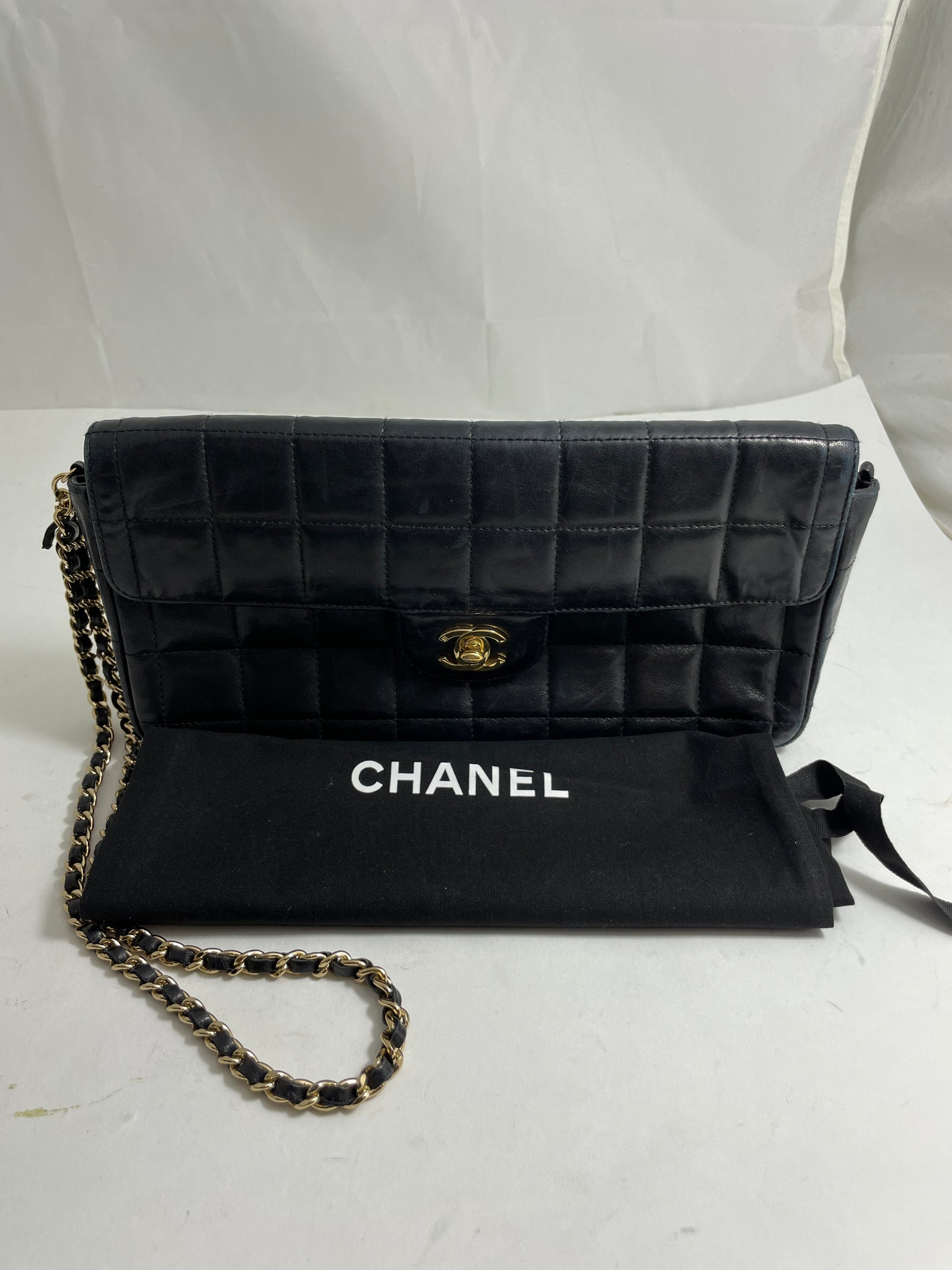 Chanel Mustard Chocolate Bar Quilted Patent Vinyl East West Flap Bag Chanel