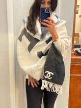 Load image into Gallery viewer, Chanel CC Black Gray Ivory Blanket Shawl Wrap
