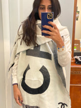 Load image into Gallery viewer, Chanel CC Black Gray Ivory Blanket Shawl Wrap

